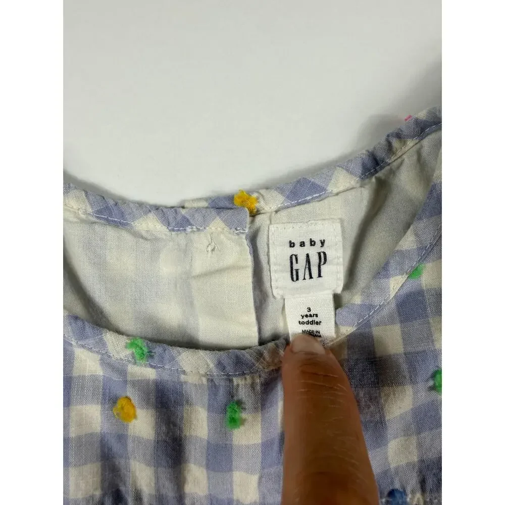 Gap Gingham Embroidered Swiss Dot Flutter Sleeve Top Size 3 Years